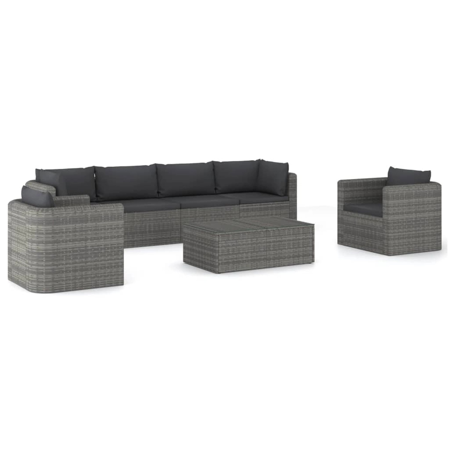 7-tlg. Garten-lounge-set Mit Kissen Poly Rattan Grau günstig online kaufen