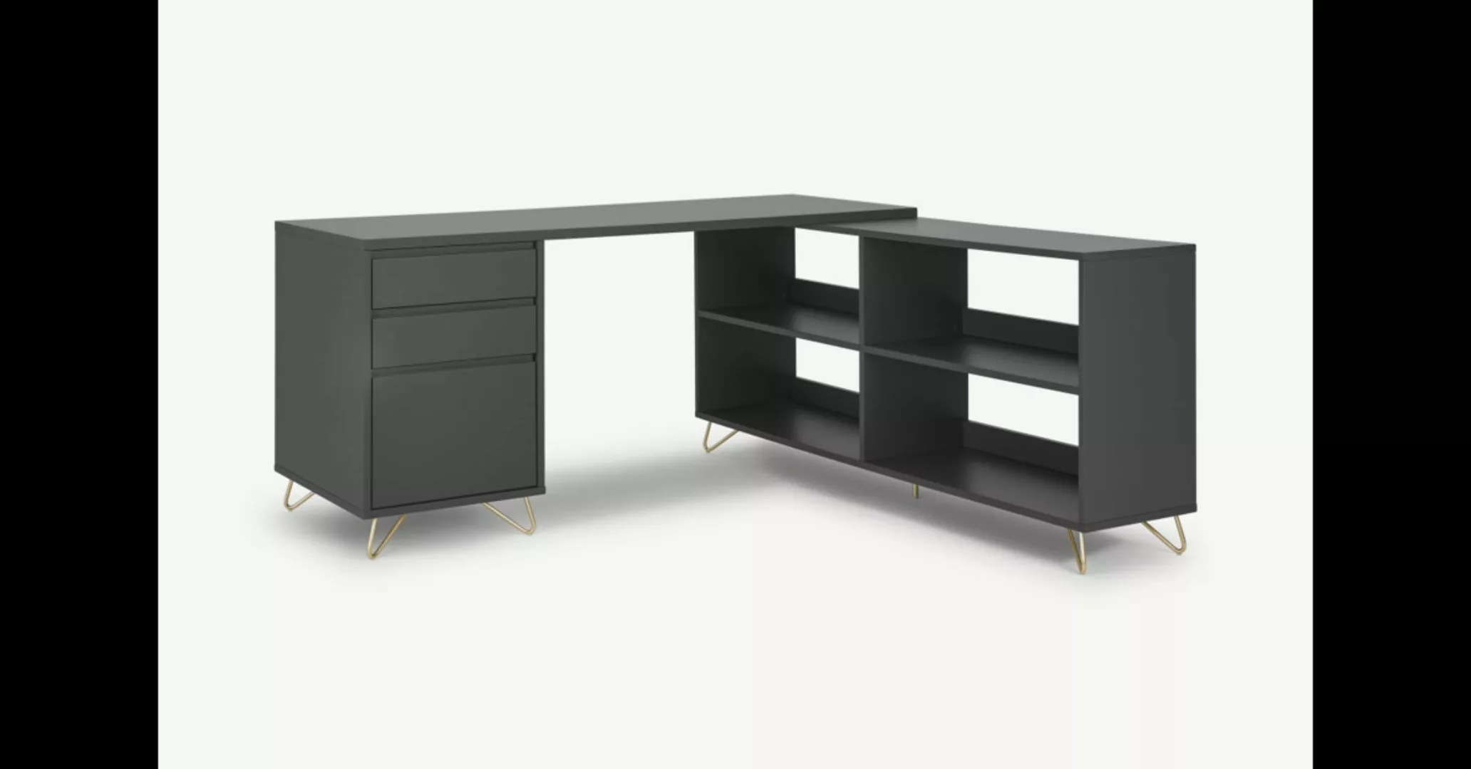 Elona Schreibtisch mit Sideboard, Anthrazit und Messing - MADE.com günstig online kaufen