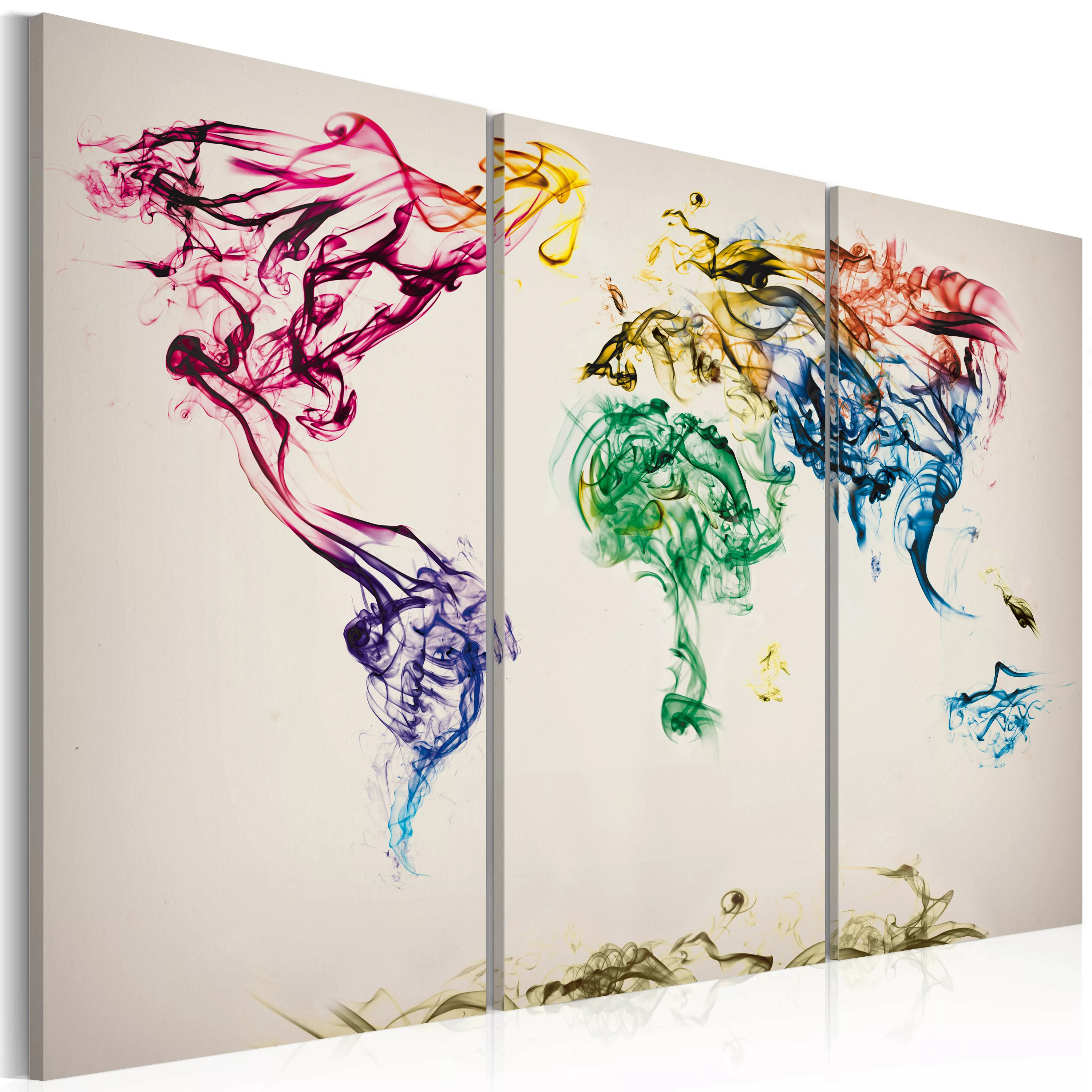 Wandbild - Weltkarte - Bunte Rauchfahnen - Triptychon günstig online kaufen