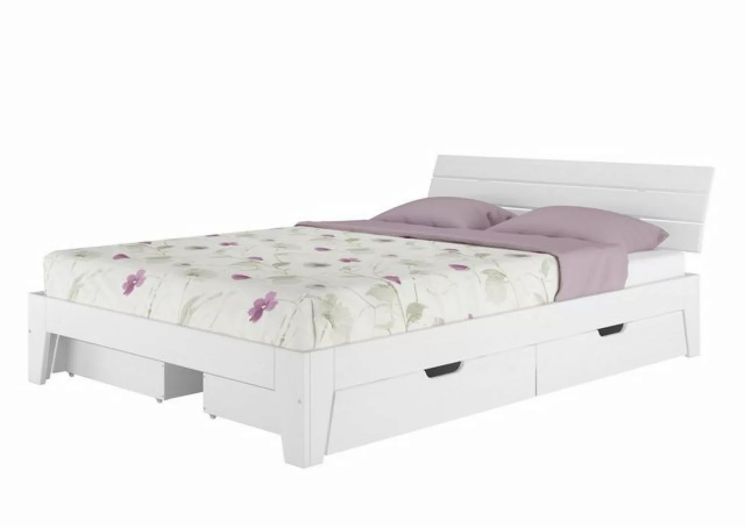 ERST-HOLZ Bett Komfortables Futonbett 160x200 Kiefer massiv weiß mit Staura günstig online kaufen