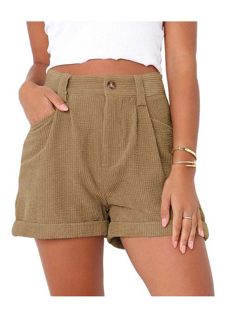 KIKI Shorts Damen Sommer High Waist Cordhose mit Weitem Bein Strandshorts günstig online kaufen