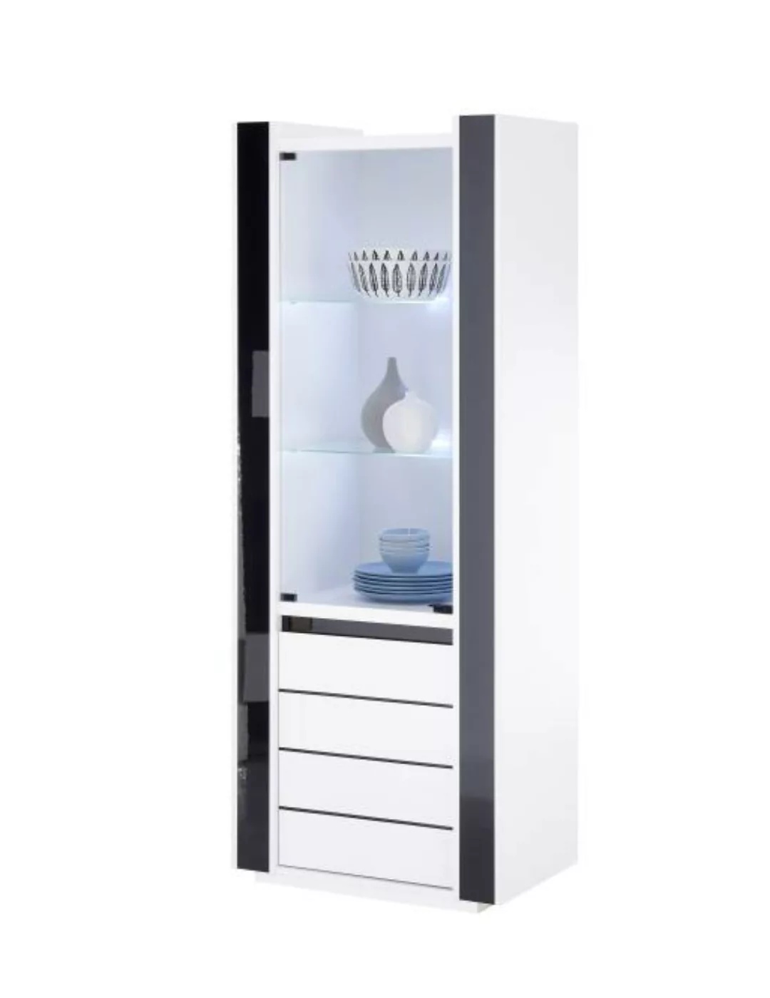 Vitrine Savona weiß Hochglanz schwarz Hochglanz B/H/T: ca. 73x185x45 cm günstig online kaufen