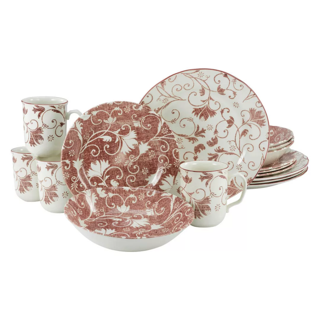 CreaTable Kombiservice Damask rot Steingut 16 tlg. günstig online kaufen