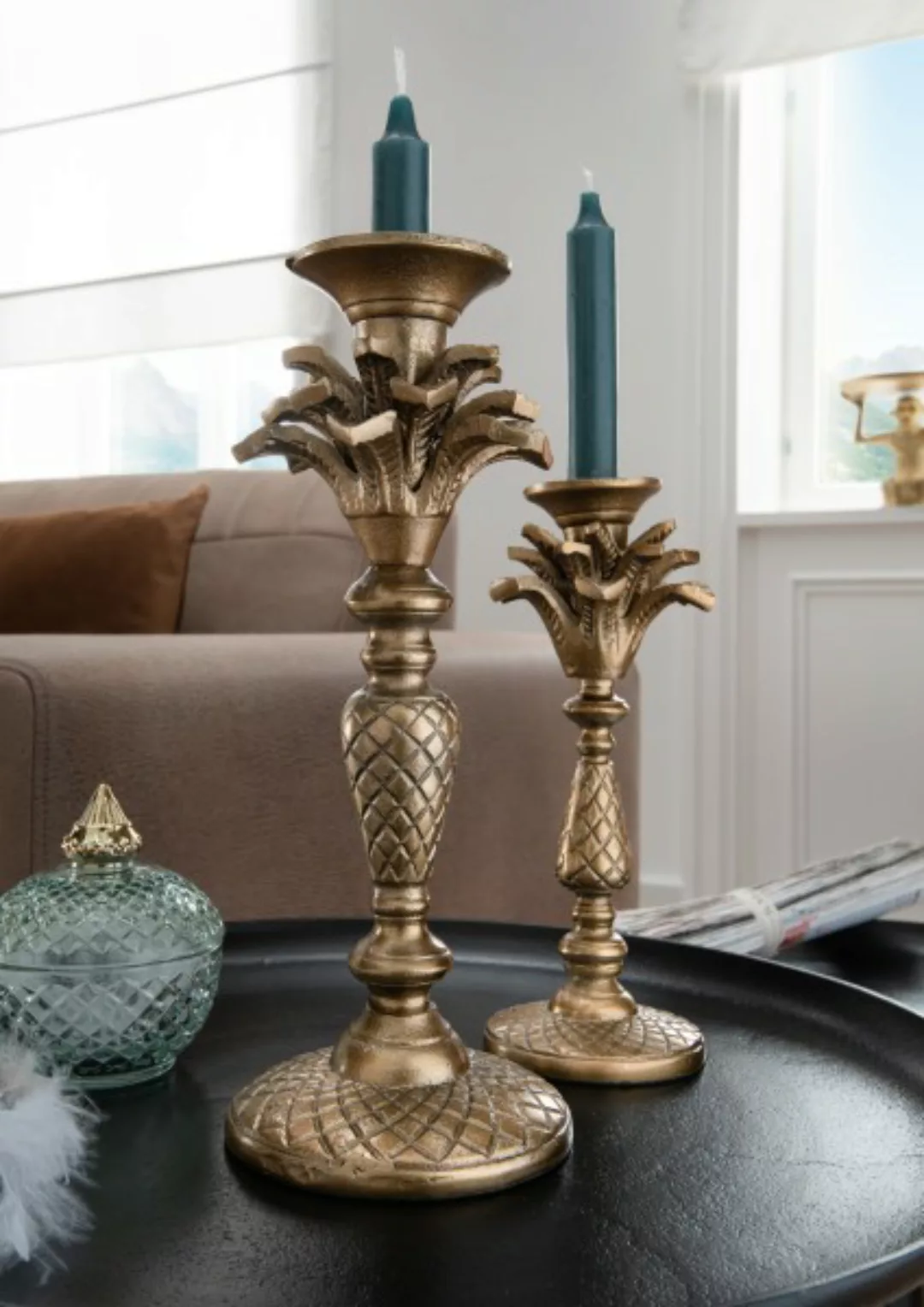Kerzenständer PALME 2 Antik Gold günstig online kaufen