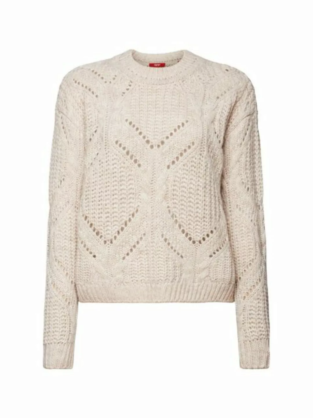 Esprit Collection Rundhalspullover Offenmaschiger Pullover aus Wollmix günstig online kaufen