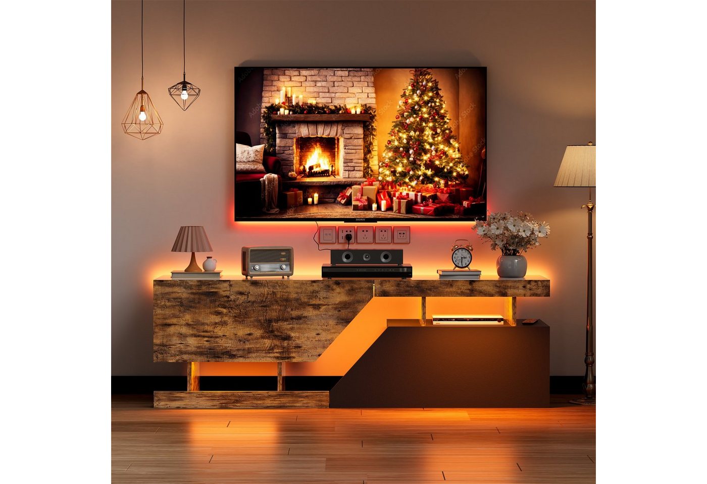 TWSOUL TV-Schrank TV-Schrank mit Stauraum und RGB-Beleuchtung 140cm*35cm*44 günstig online kaufen