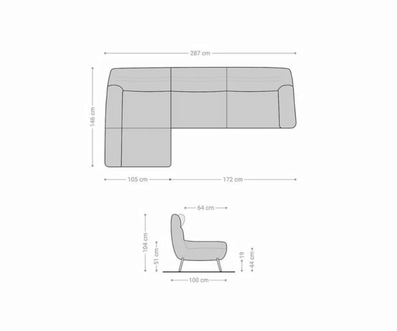 DELIFE Ecksofa Shape, High Steingrau 305x160 Longchair links Ecksofa by ES günstig online kaufen