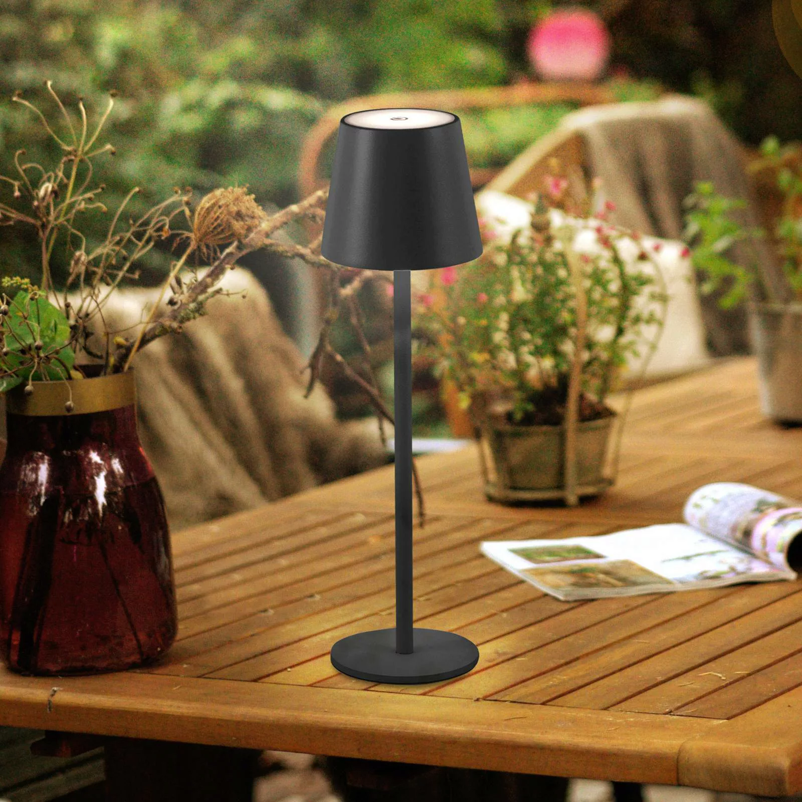 Just Light. LED-Akku-Tischleuchte Euria Schwarz 37 cm x Ø 110 günstig online kaufen