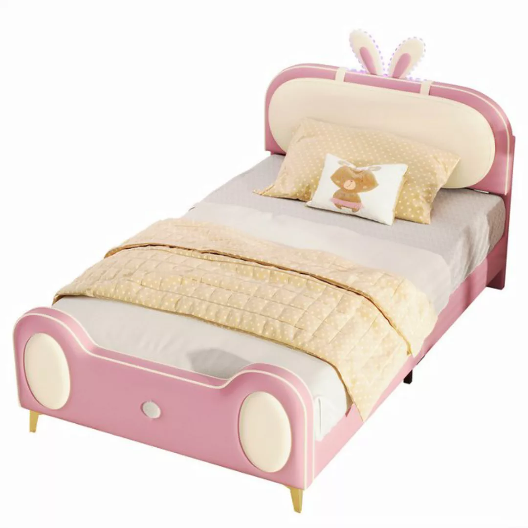 Odikalo Kinderbett Polsterbett Einzelbett Massivholz-Eisenrohrrahmen Beige+ günstig online kaufen