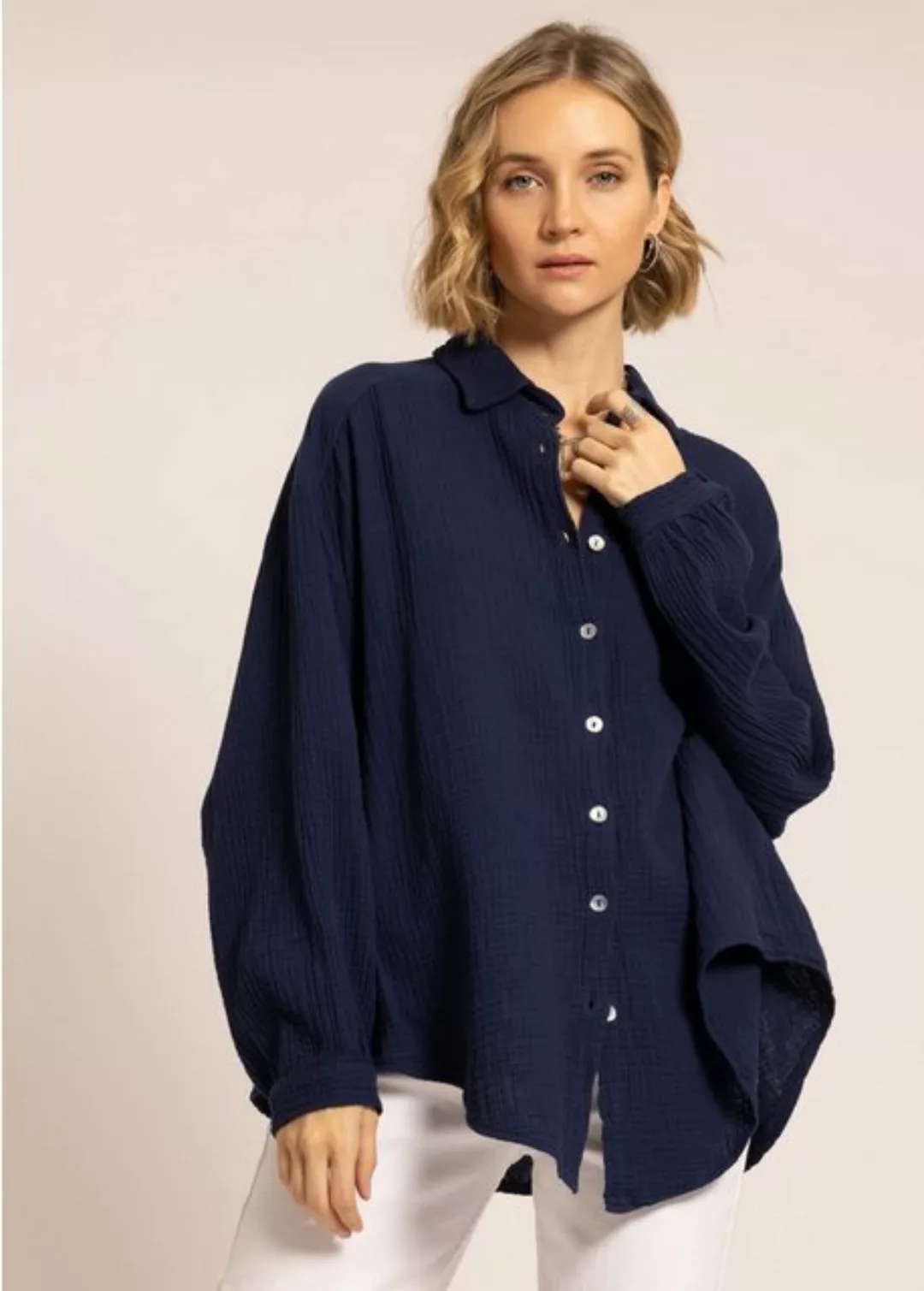 SASSYCLASSY Longbluse Oversize Musselin Bluse Damen kurz Langarm Elegant He günstig online kaufen