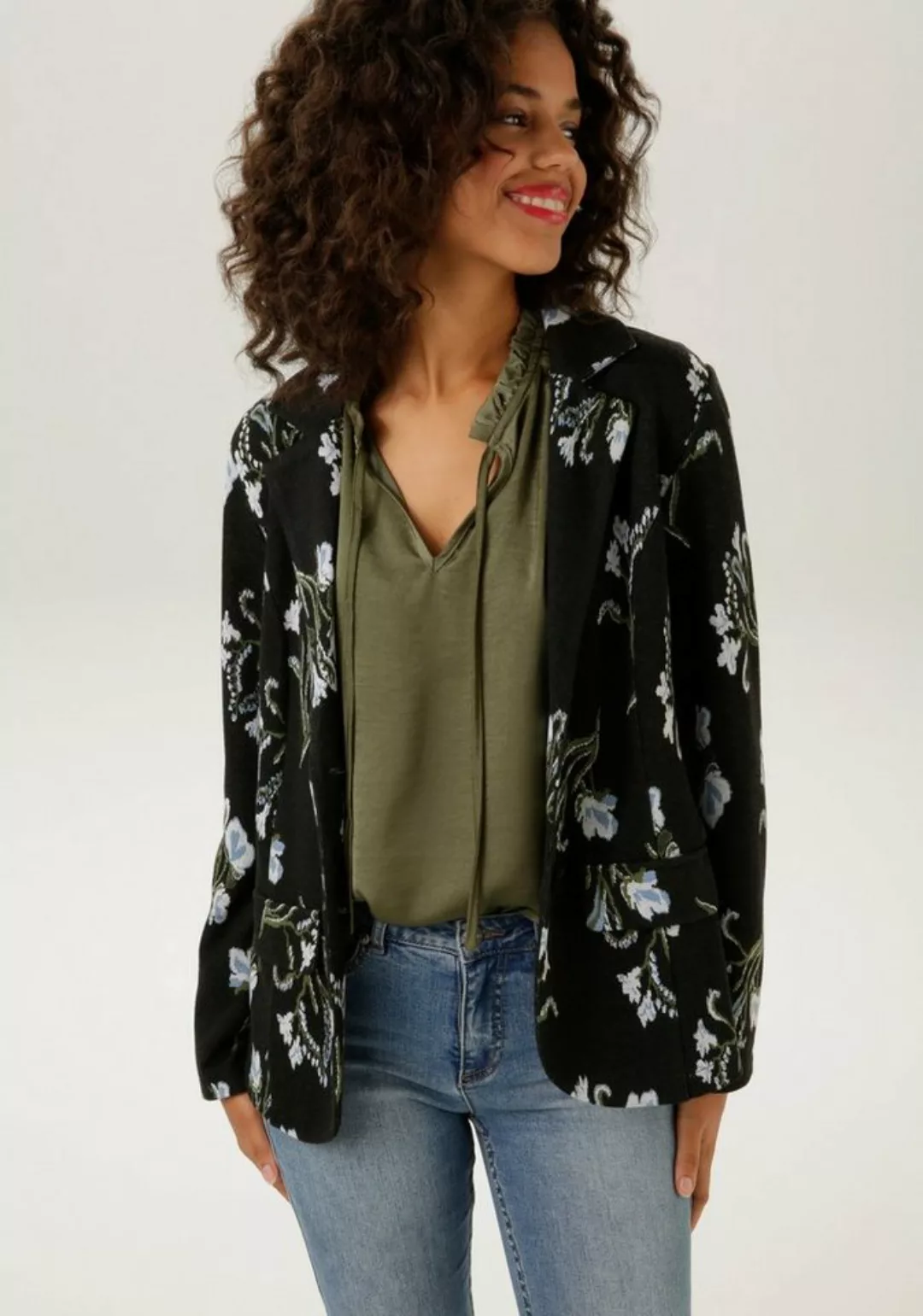 Aniston CASUAL Sweatblazer mit farbharmonischem Blumen - jedes Teil ein Uni günstig online kaufen