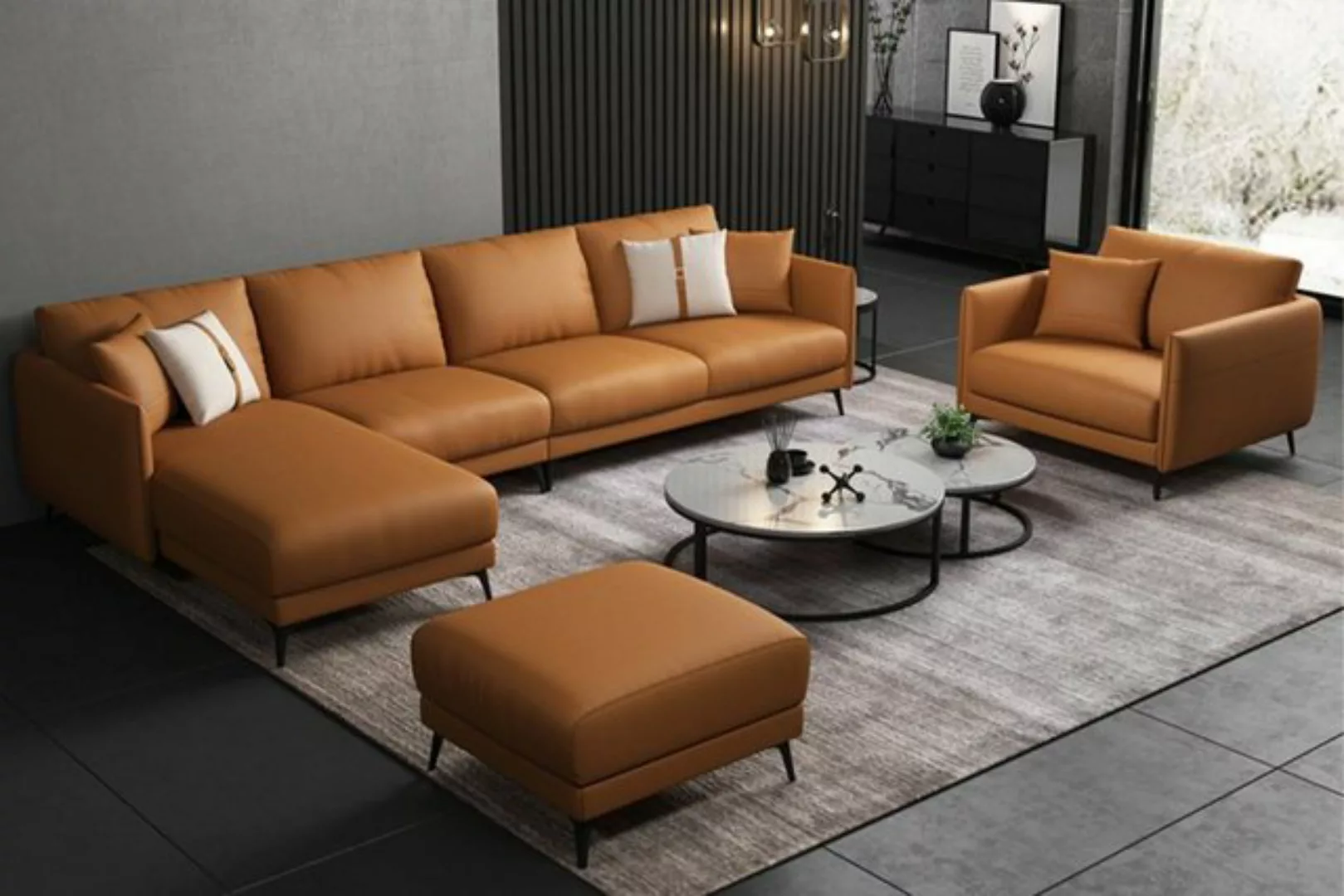 JVmoebel Ecksofa Ecksofa + Sessel Ledersofa Couch Wohnlandschaft Garnitur, günstig online kaufen