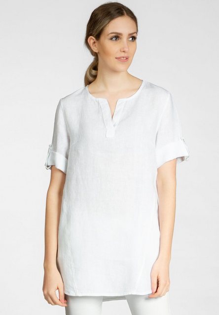 Caspar Longbluse BLU023 lange elegante Damen Halbarm Sommer Leinenbluse günstig online kaufen