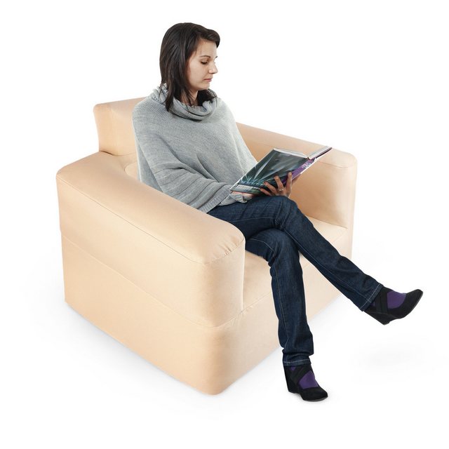 AUFUN Luftsofa Aufblasbares Sofa mit Rückenlehnen und Armlehnen, Khaki, Ein günstig online kaufen