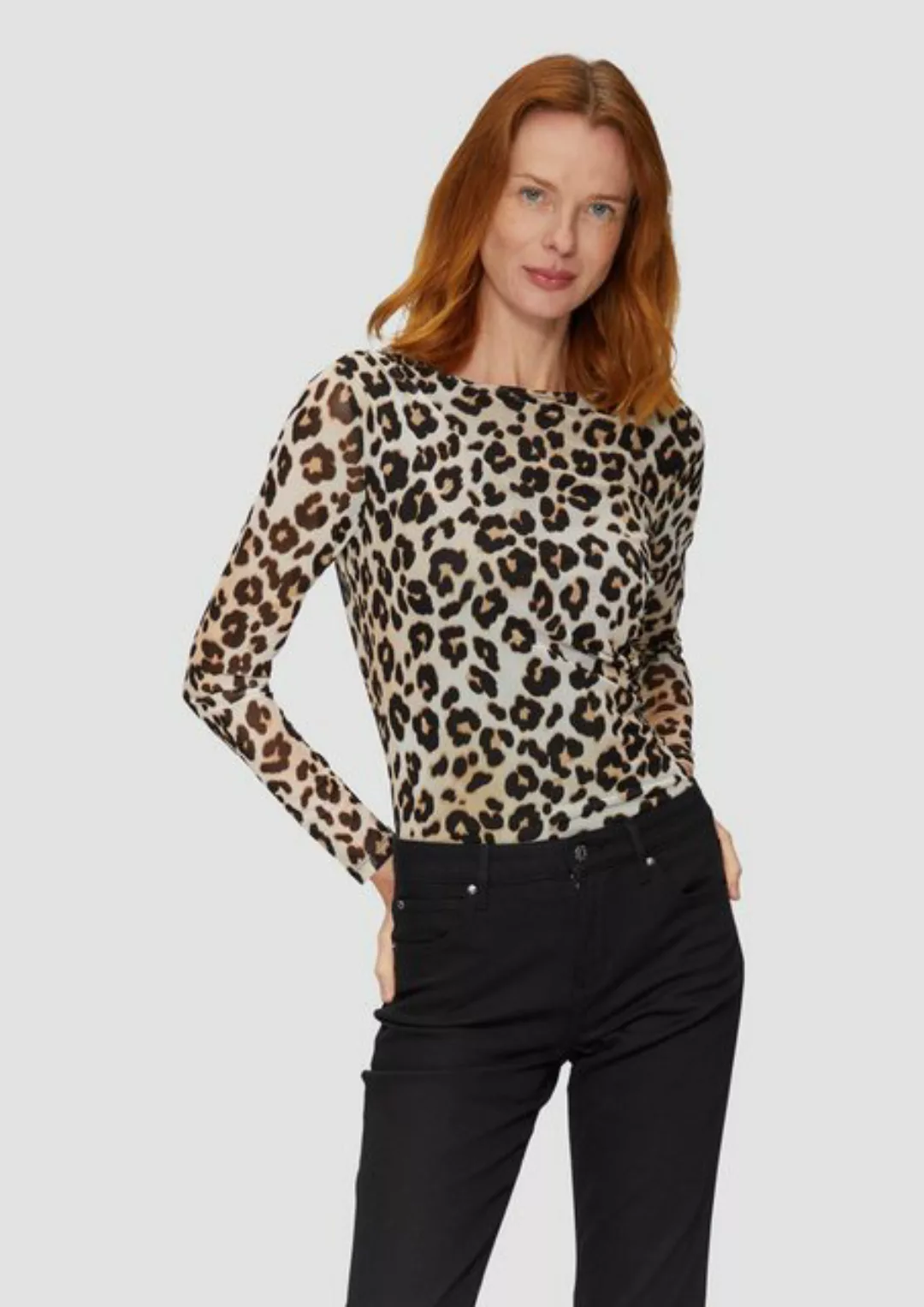 s.Oliver Langarmshirt Mesh-Shirt mit asymmetrischer Raffung und Leo-Print R günstig online kaufen