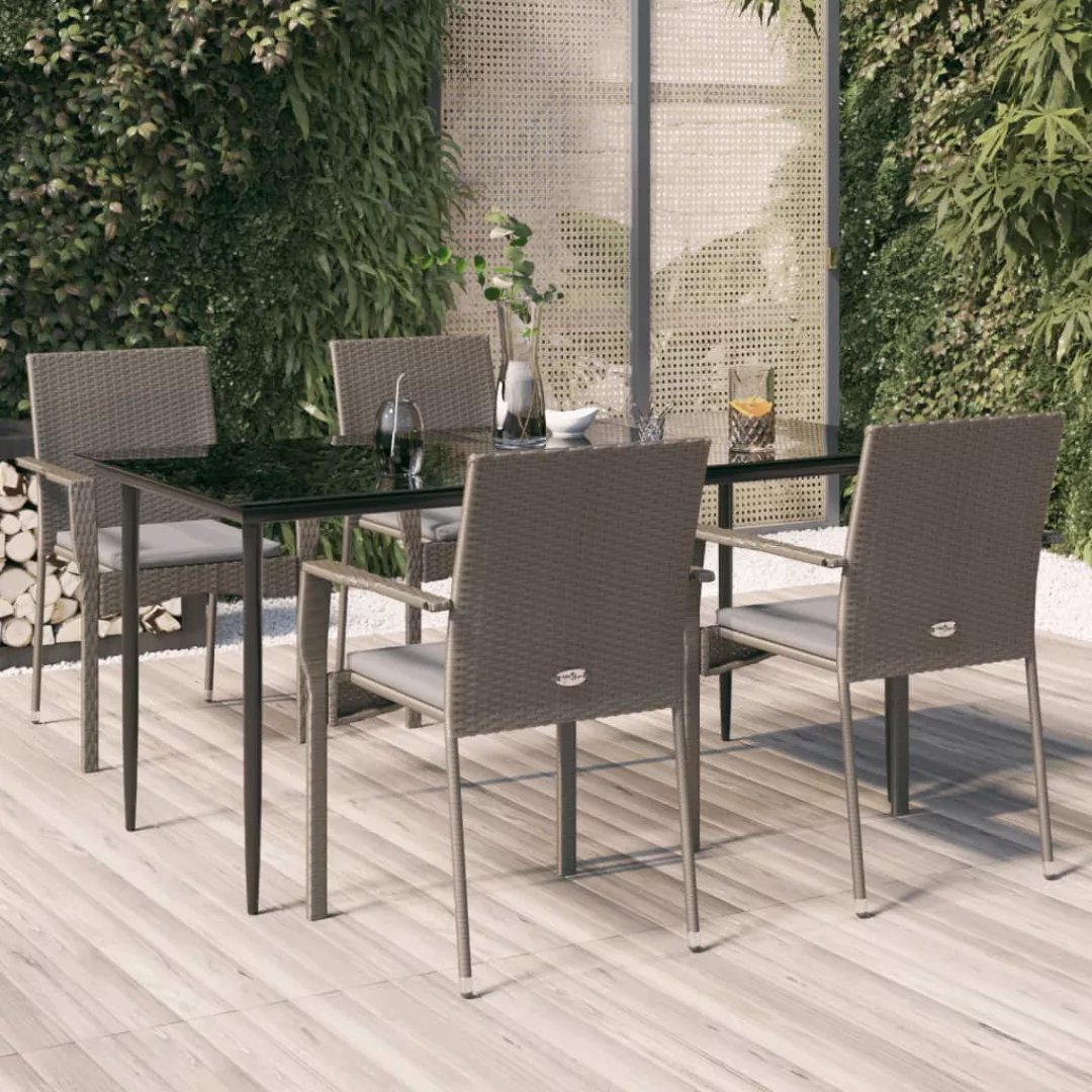 Vidaxl 5-tlg. Garten-essgruppe Mit Kissen Schwarz Und Grau Poly Rattan günstig online kaufen