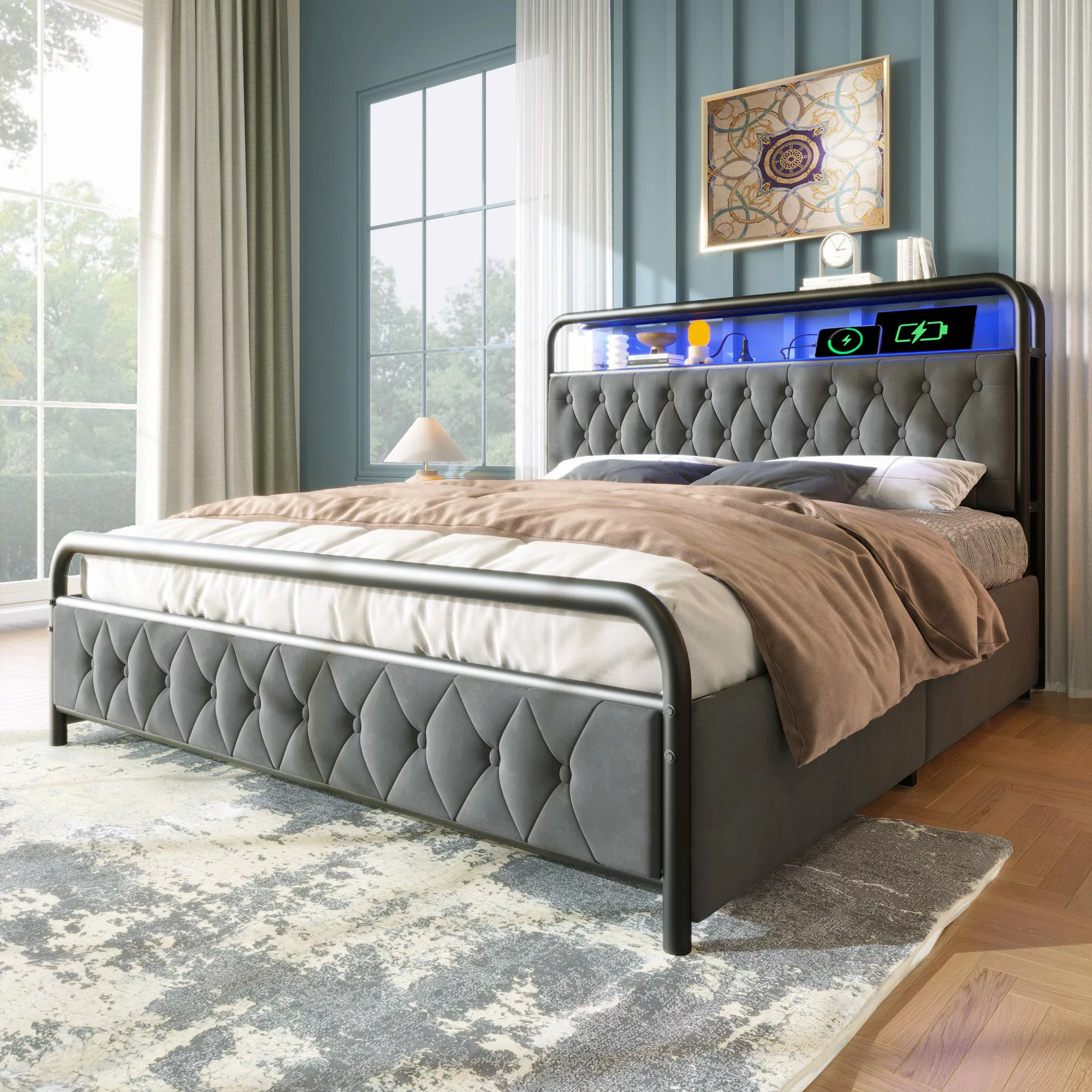 Flieks Metallbett, LED Polsterbett Doppelbett 140x200cm günstig online kaufen