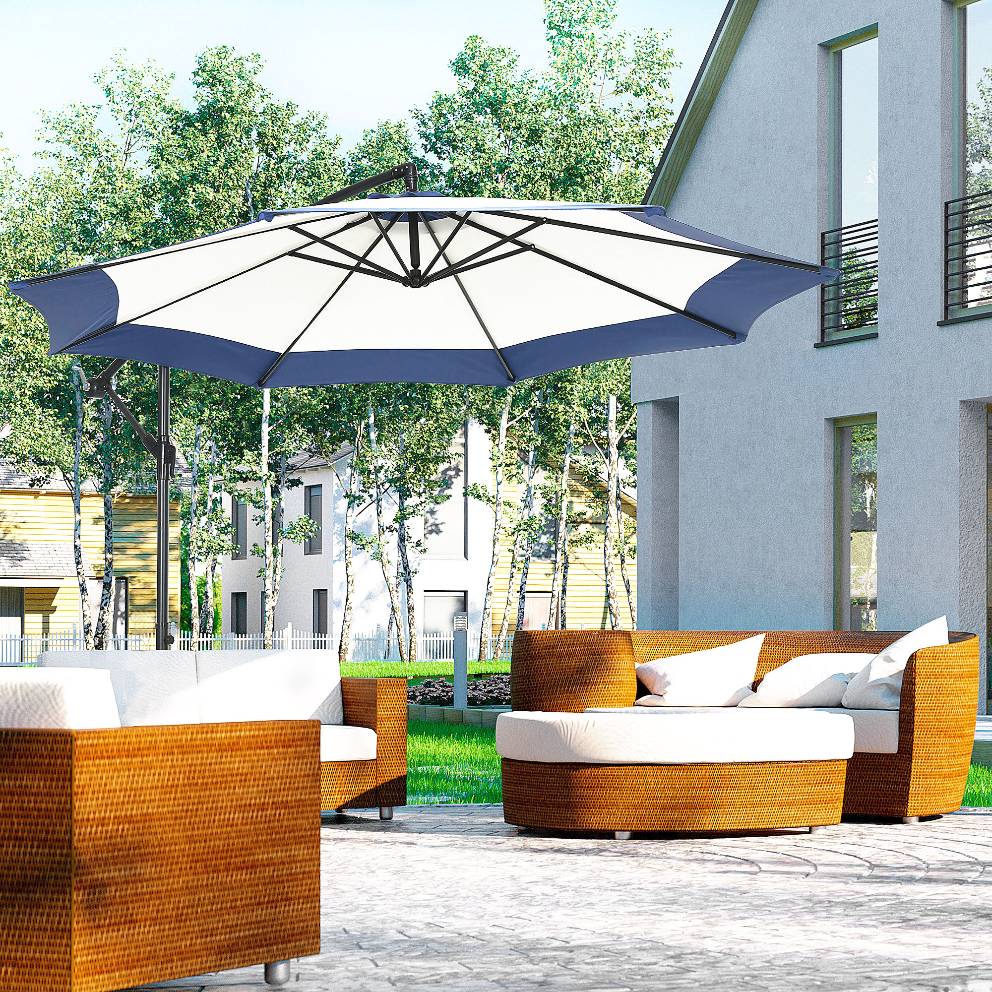 Outsunny Gartenschirm Ø3x2 m mit Kreuzfuß, Kurbelöffnung und Belüftungsöffn günstig online kaufen