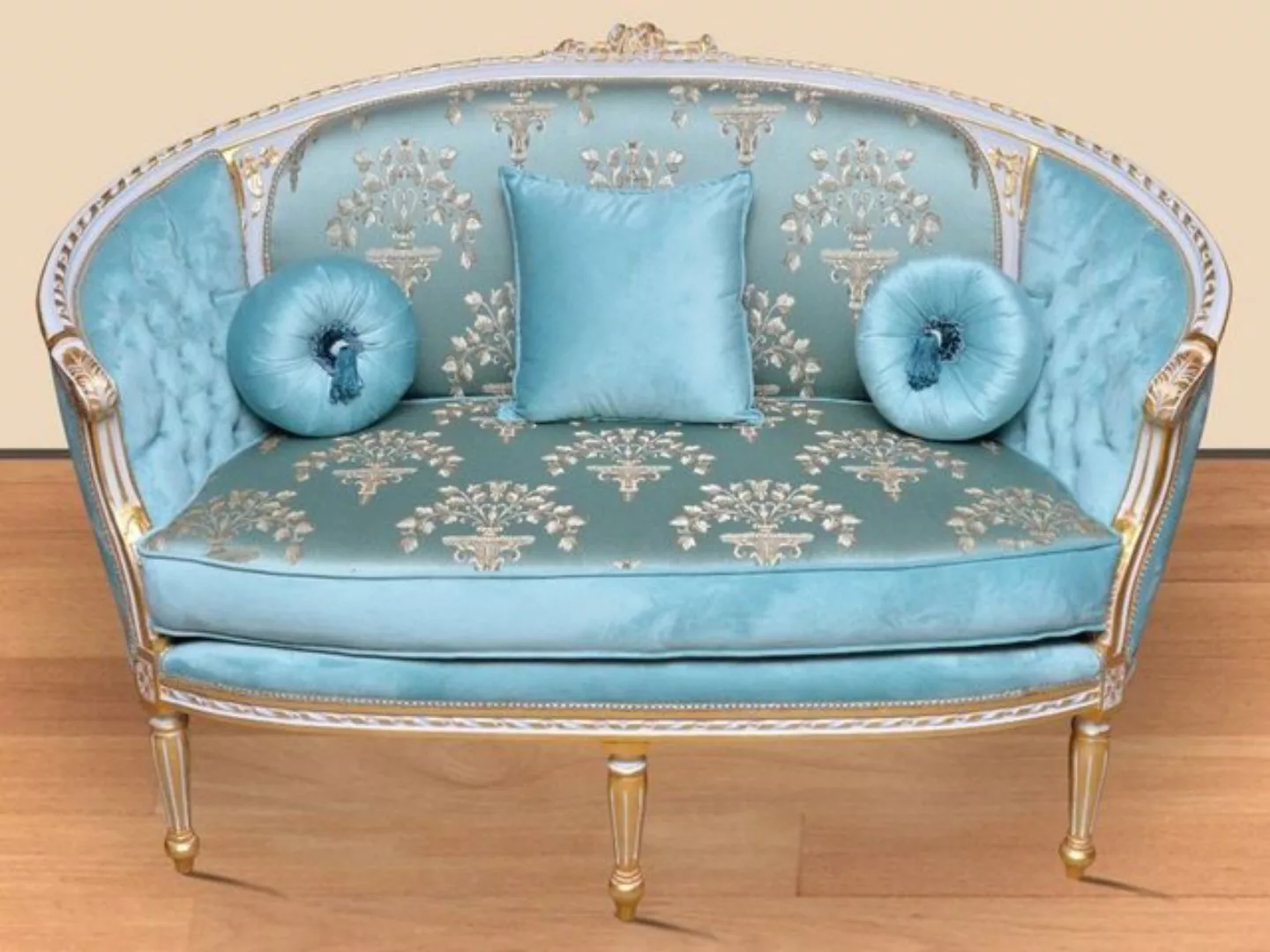 Casa Padrino Sofa Barock Sofa Türkis Muster / Weiß / Gold - Handgefertigtes günstig online kaufen