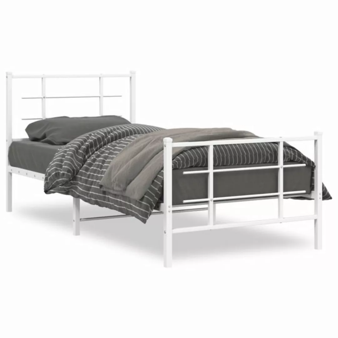 vidaXL Bettgestell, Bettrahmen mit Kopf- und Fußteil Metall Weiß 90x190 cm günstig online kaufen