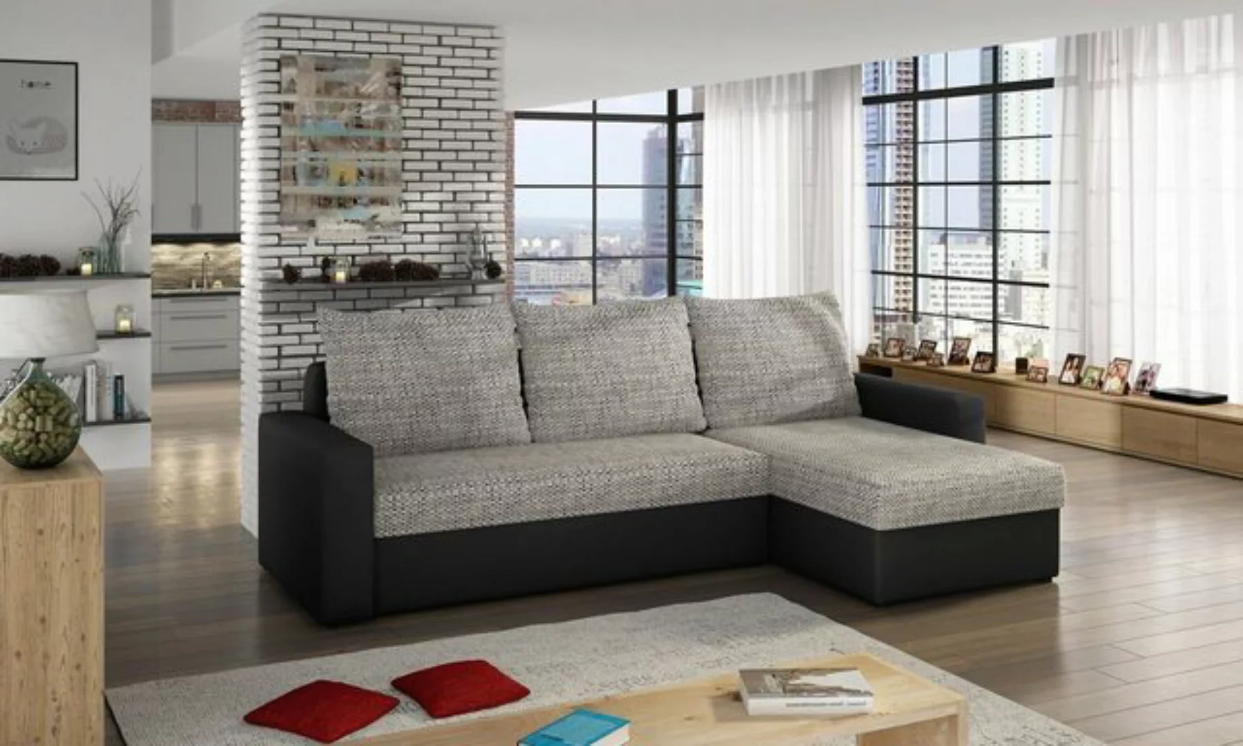 JVmoebel Ecksofa, Design Ecksofa Schlafsofa Bettfunktion Couch Leder Polste günstig online kaufen