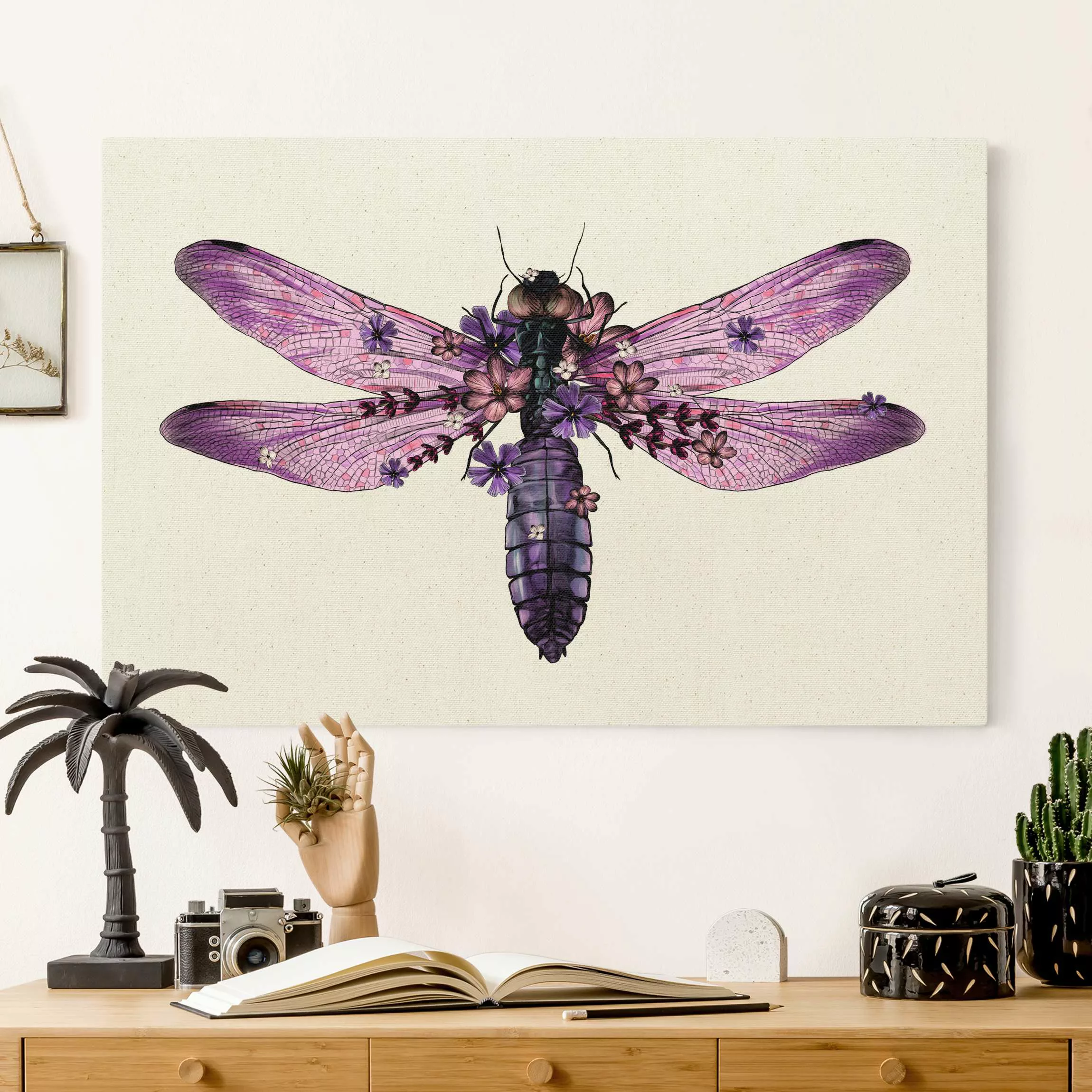 Leinwandbild auf Naturcanvas Illustration florale Libelle günstig online kaufen