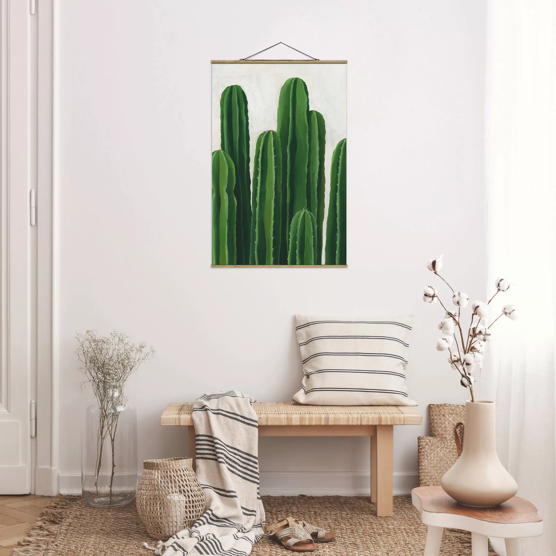 Stoffbild Blumen mit Posterleisten - Hochformat Lieblingspflanzen - Kaktus günstig online kaufen