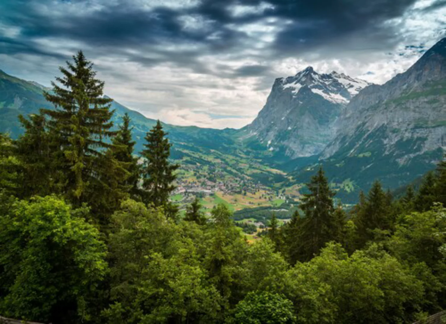 Fototapete Landschaft Fluss Wald Grün Blau 3,50 m x 2,55 m FSC® günstig online kaufen