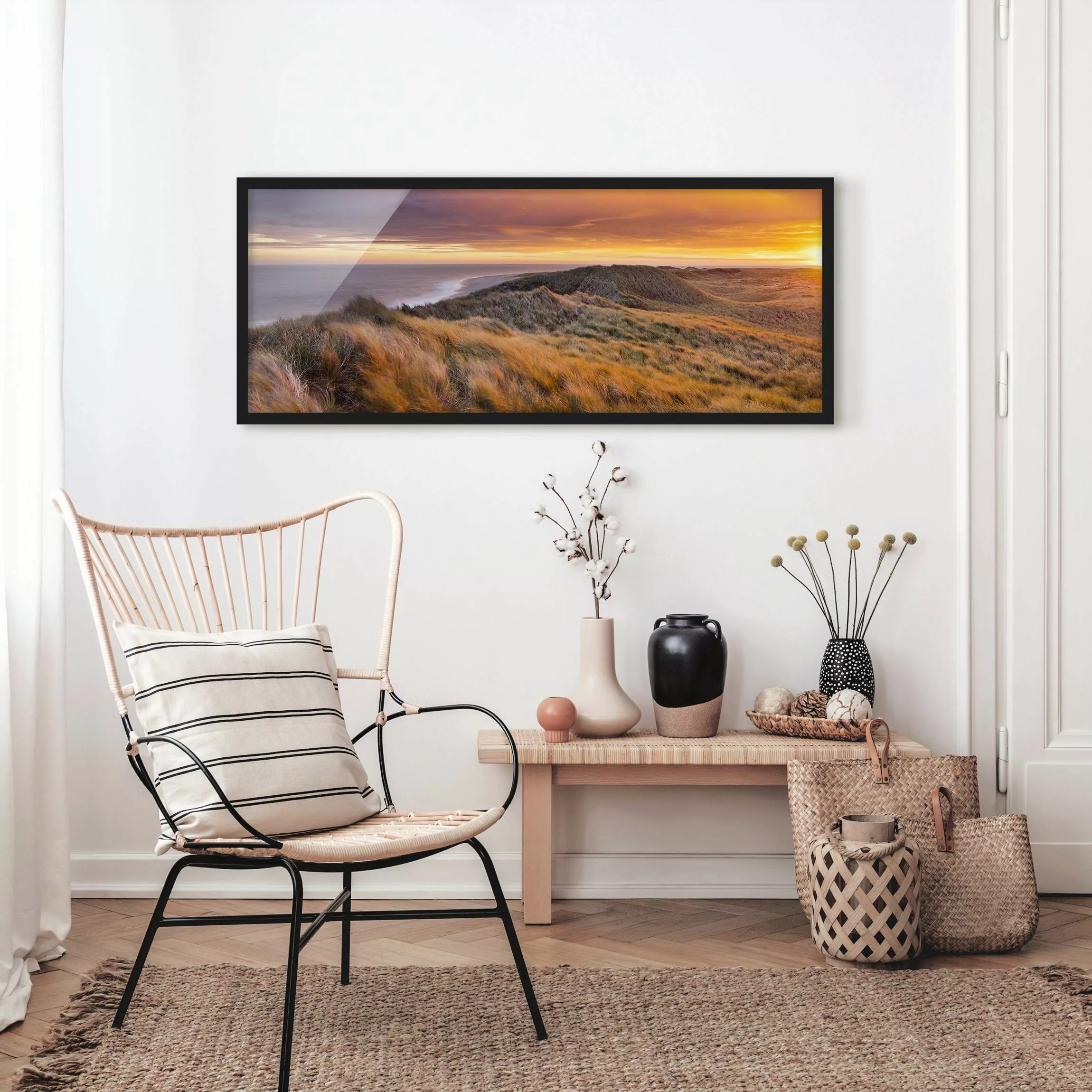 Bild mit Rahmen Strand - Panorama Sonnenaufgang am Strand auf Sylt günstig online kaufen