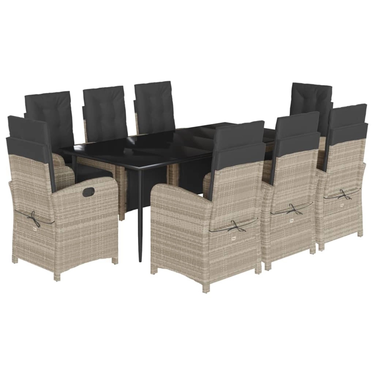 vidaXL 9-Tlg Garten-Essgruppe mit Kissen Hellgrau Poly Rattan 3212604 günstig online kaufen