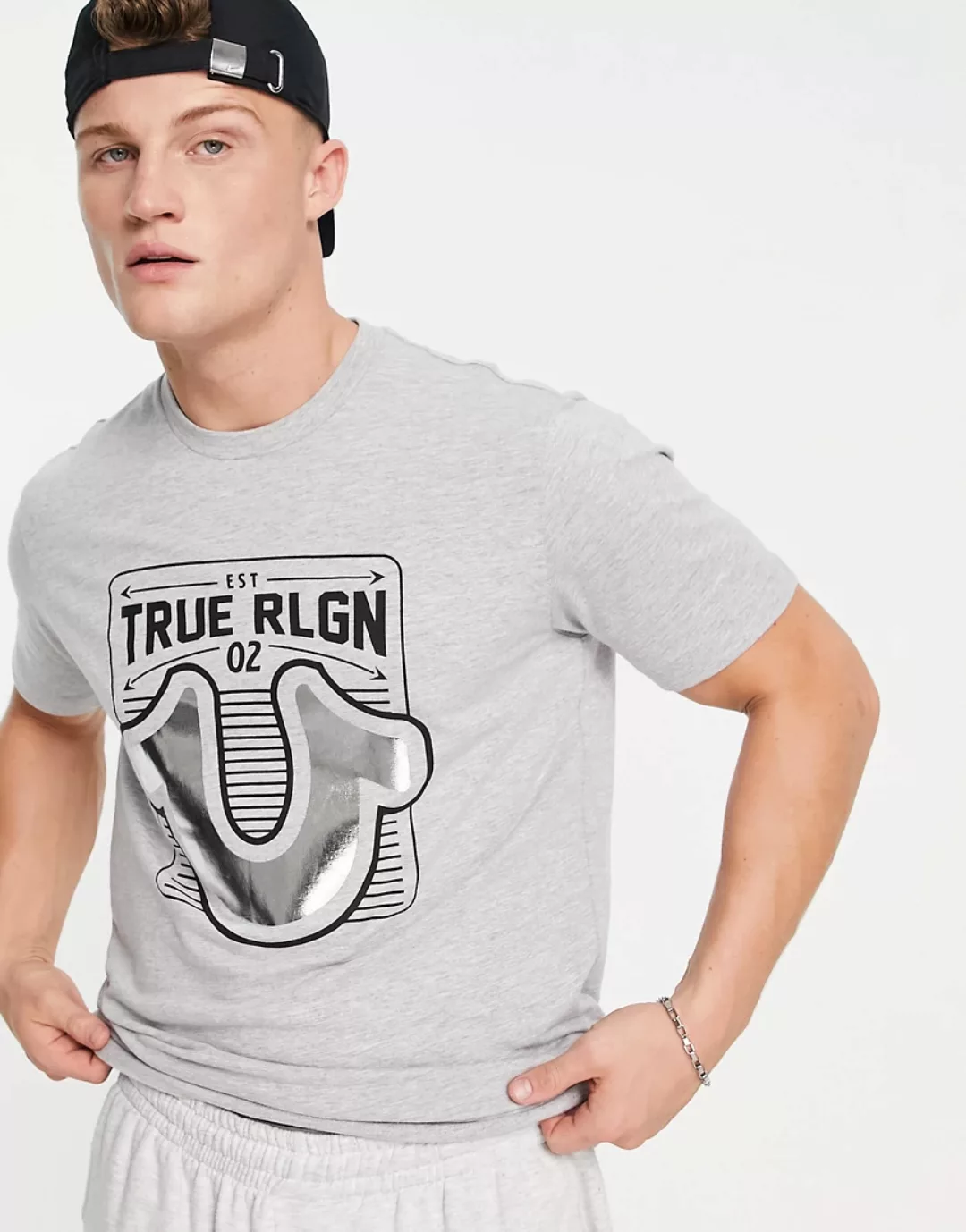 True Religion – Fashion – T-Shirt mit Rundhalsausschnitt-Grau günstig online kaufen