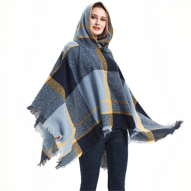 Zoclack Poncho Poncho Damen mit Kapuze, Kapuzenpullover mit Fransensaum kar günstig online kaufen