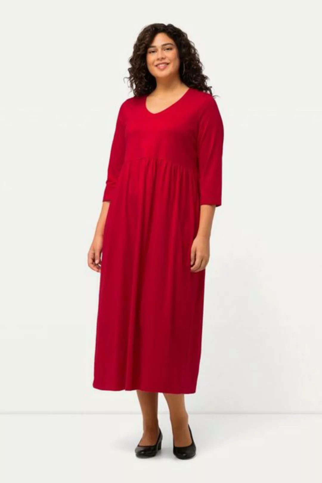 Ulla Popken Sommerkleid Jerseykleid Empirenaht V-Ausschnitt 3/4-Arm günstig online kaufen