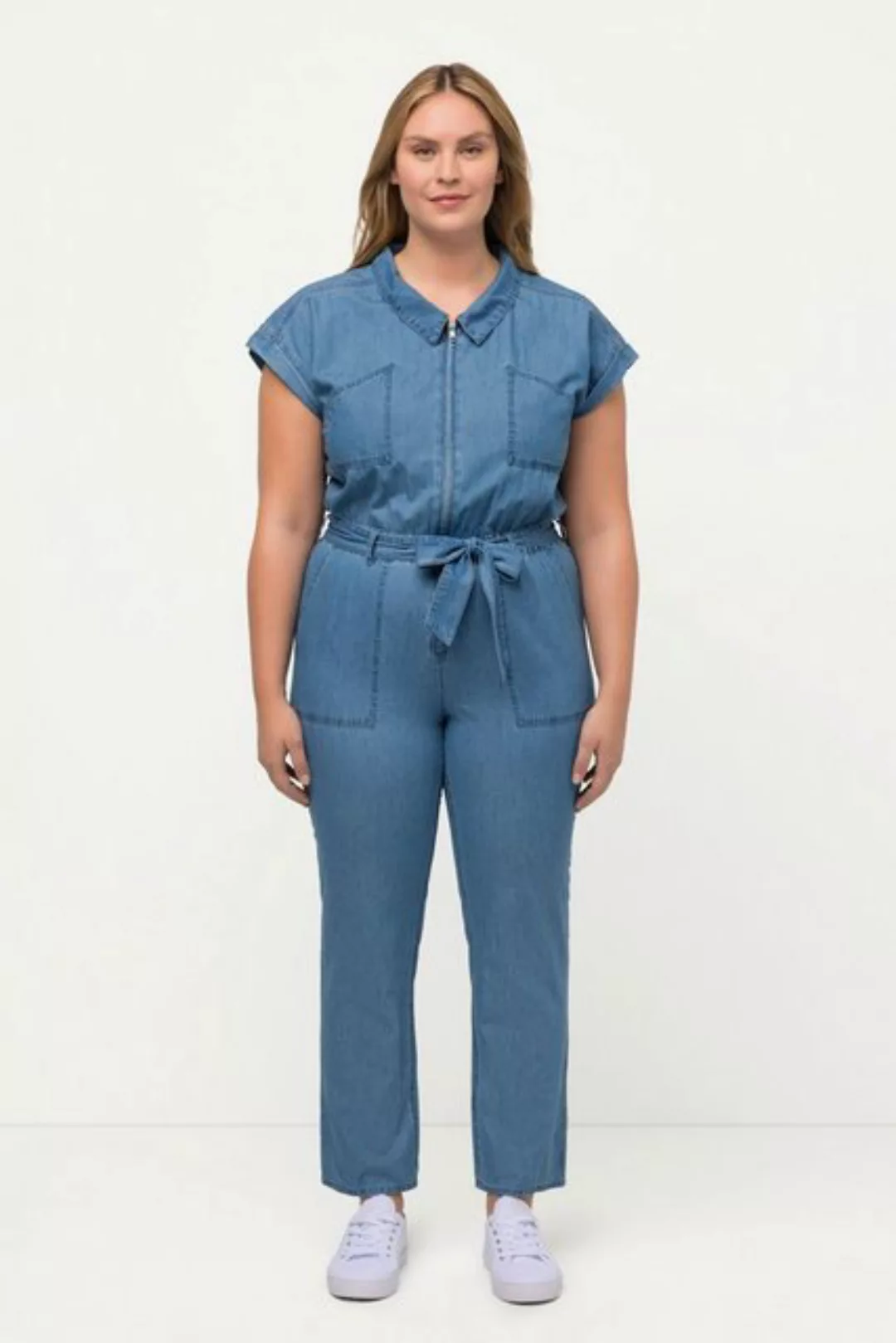 Ulla Popken Regular-fit-Jeans Jeans-Jumpsuit Hemdkragen elastische Taille günstig online kaufen