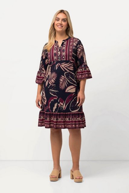 Ulla Popken Sommerkleid Minikleid Blätter A-Linie V-Ausschnitt 3/4-Arm günstig online kaufen