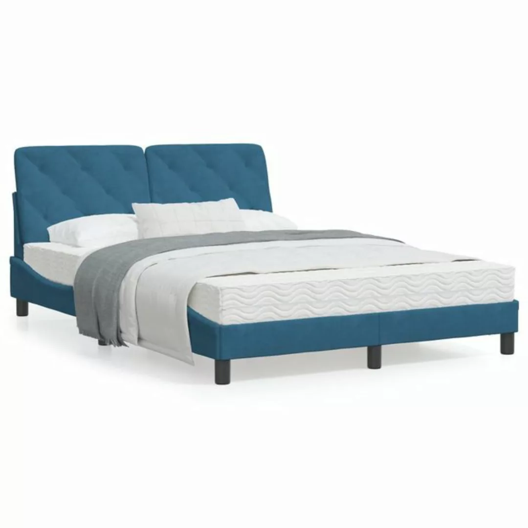 vidaXL Bett Bettgestell mit Kopfteil Blau 140x190 cm Samt günstig online kaufen