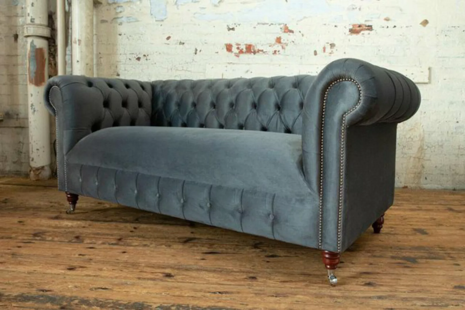 Xlmoebel 3-Sitzer Klassisches Graues Textil-Sofa mit Chesterfield-Stil, 1 T günstig online kaufen