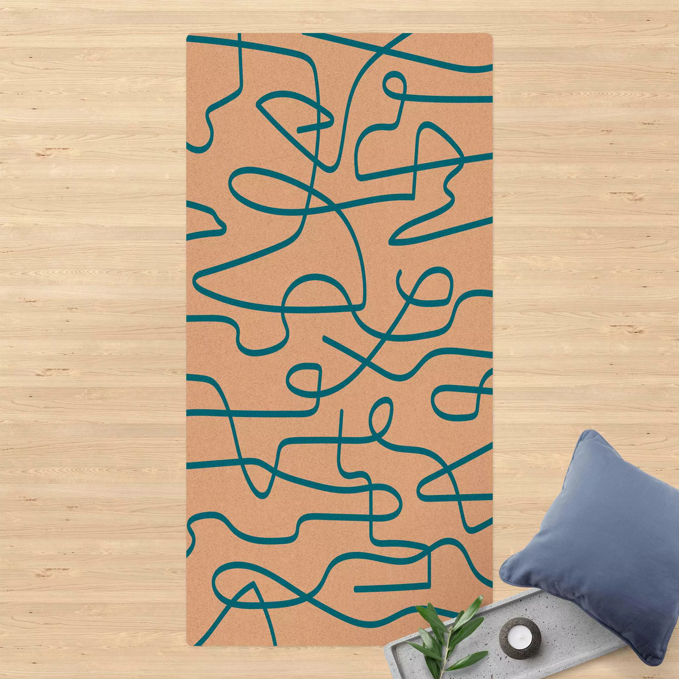 Kork-Teppich Abstrakter Linienfluss Blau günstig online kaufen