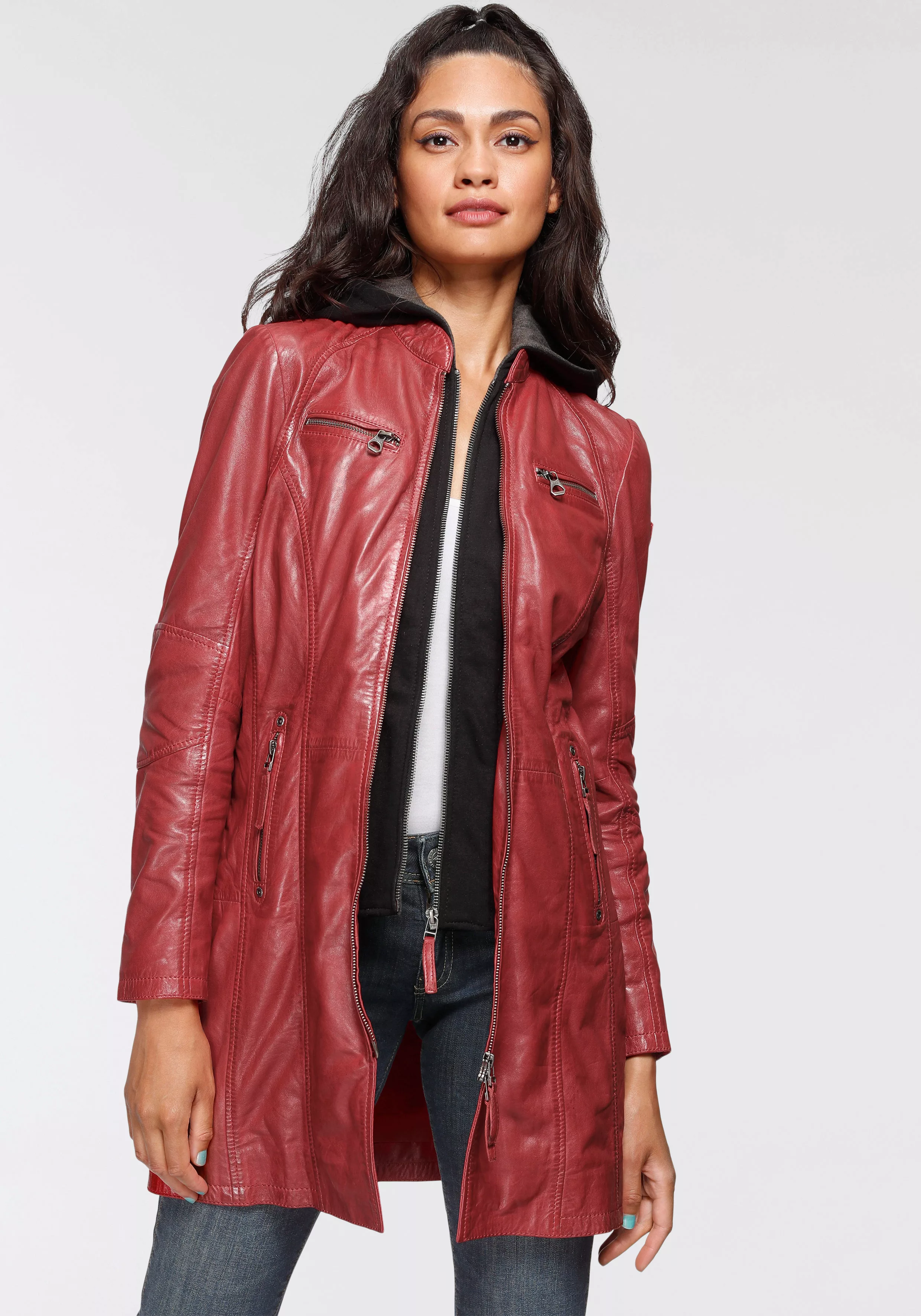 Mauritius Ledermantel Bente 2-in-1-Lederjacke mit abnehmbarem Kapuzen-Inlay günstig online kaufen