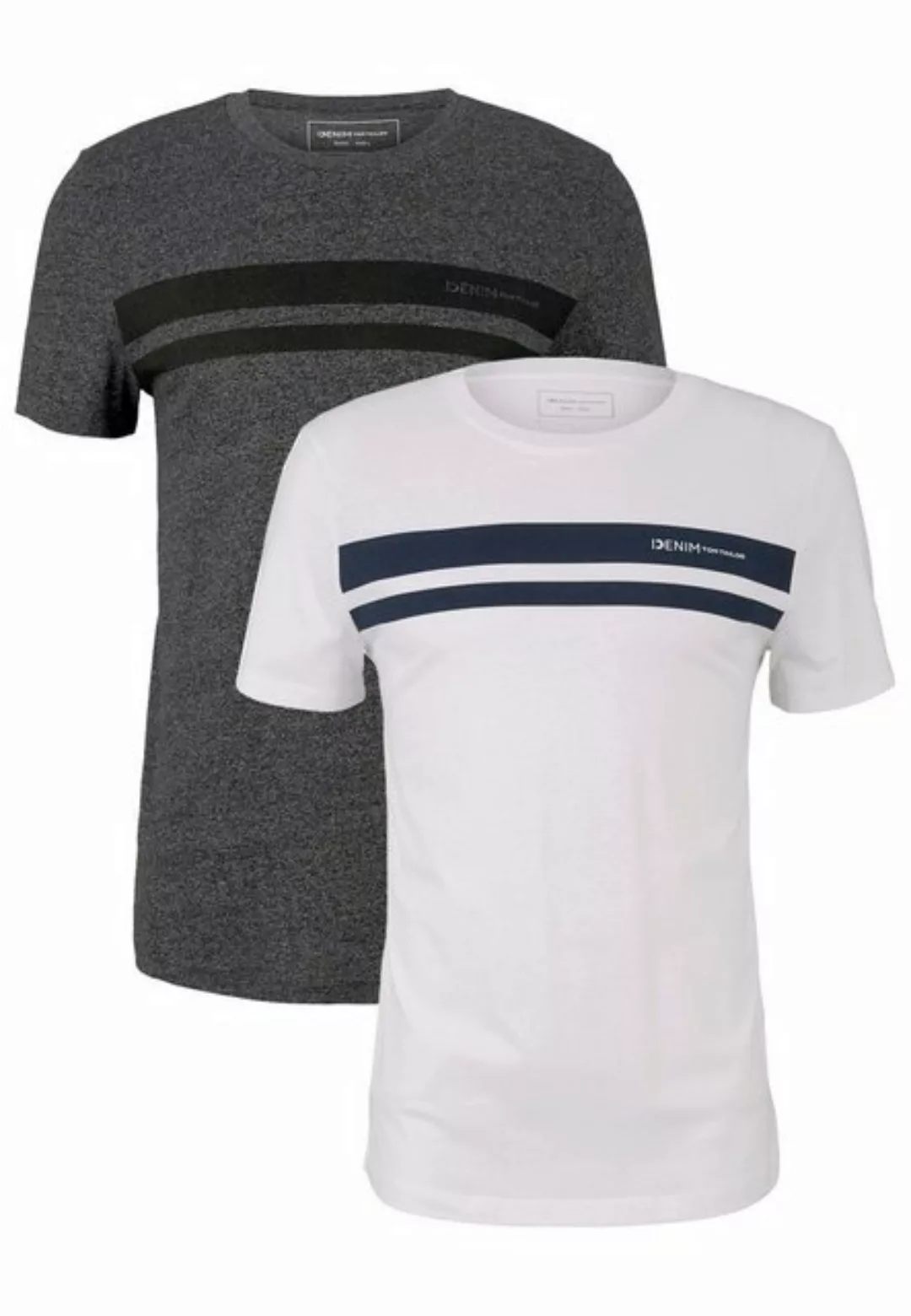 TOM TAILOR T-Shirt 2-er Set Basic T-Shirts (2-tlg) 5552 in Grau-Weiß günstig online kaufen