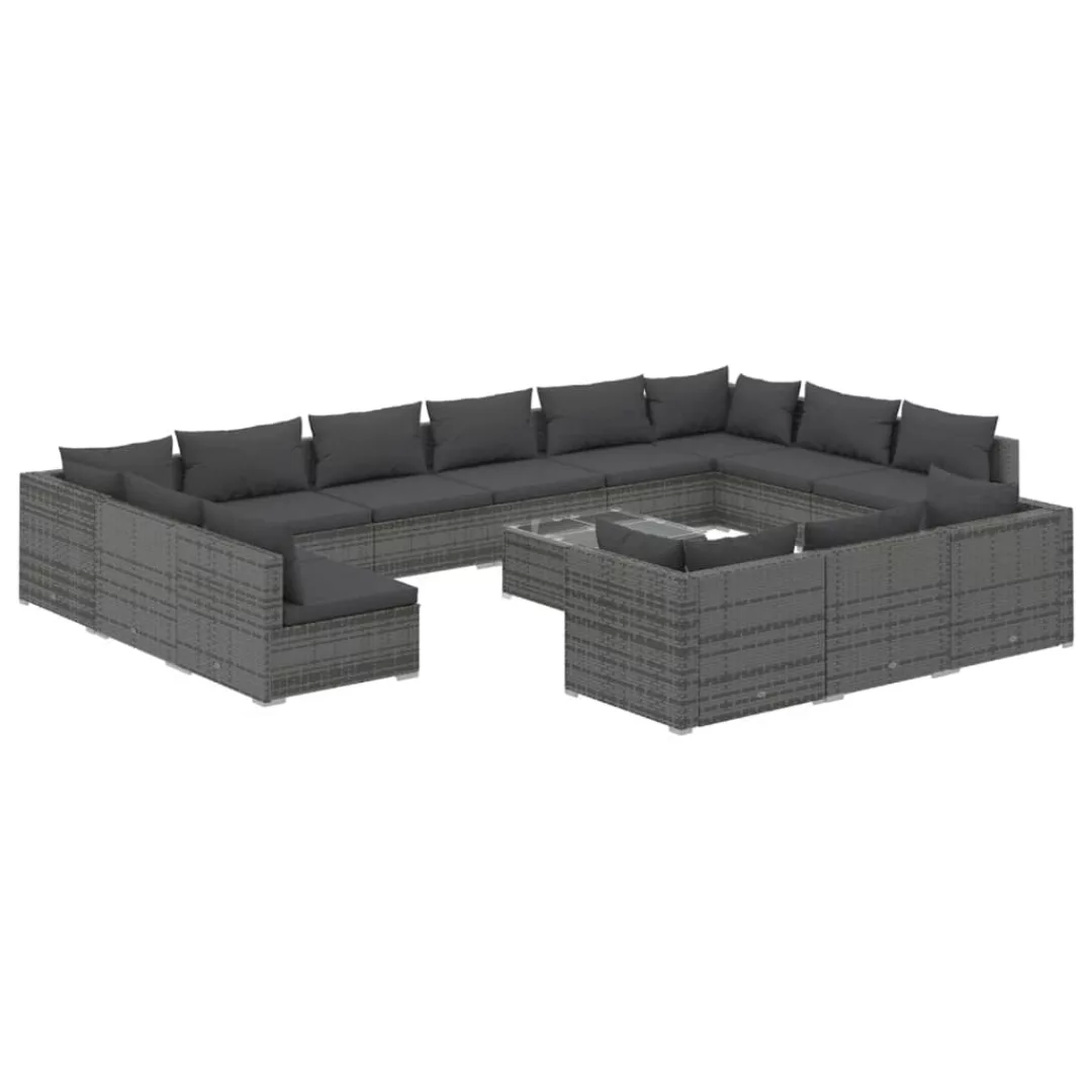 Vidaxl 14-tlg. Garten-lounge-set Mit Kissen Grau Poly Rattan günstig online kaufen