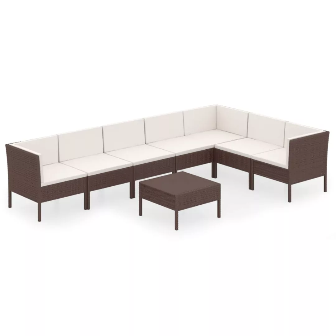 8-tlg. Garten-lounge-set Mit Auflagen Poly Rattan Braun günstig online kaufen