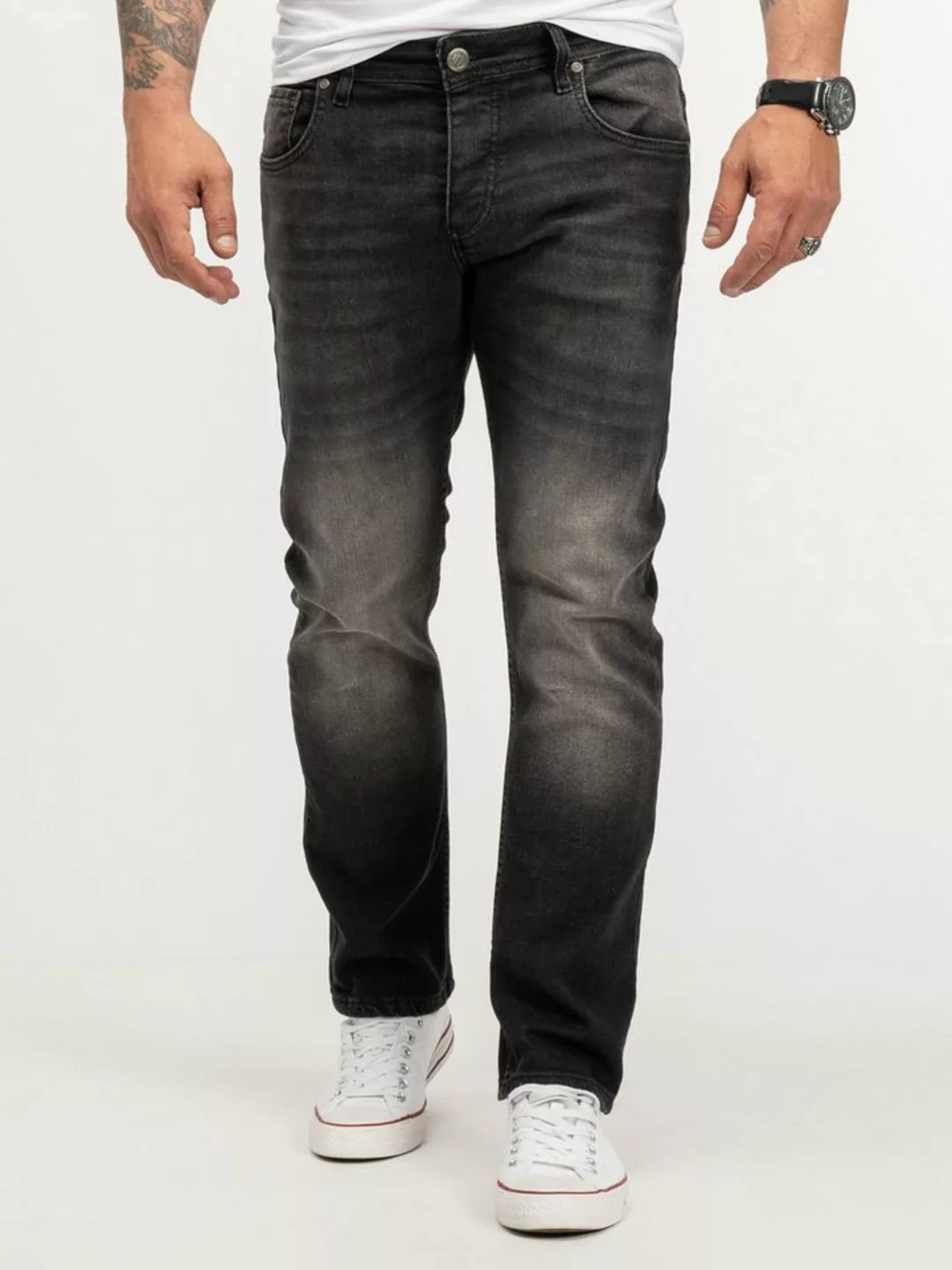 Lorenzo Loren Regular-fit-Jeans Herren Jeans Stretch Schwarz LL-4005 günstig online kaufen