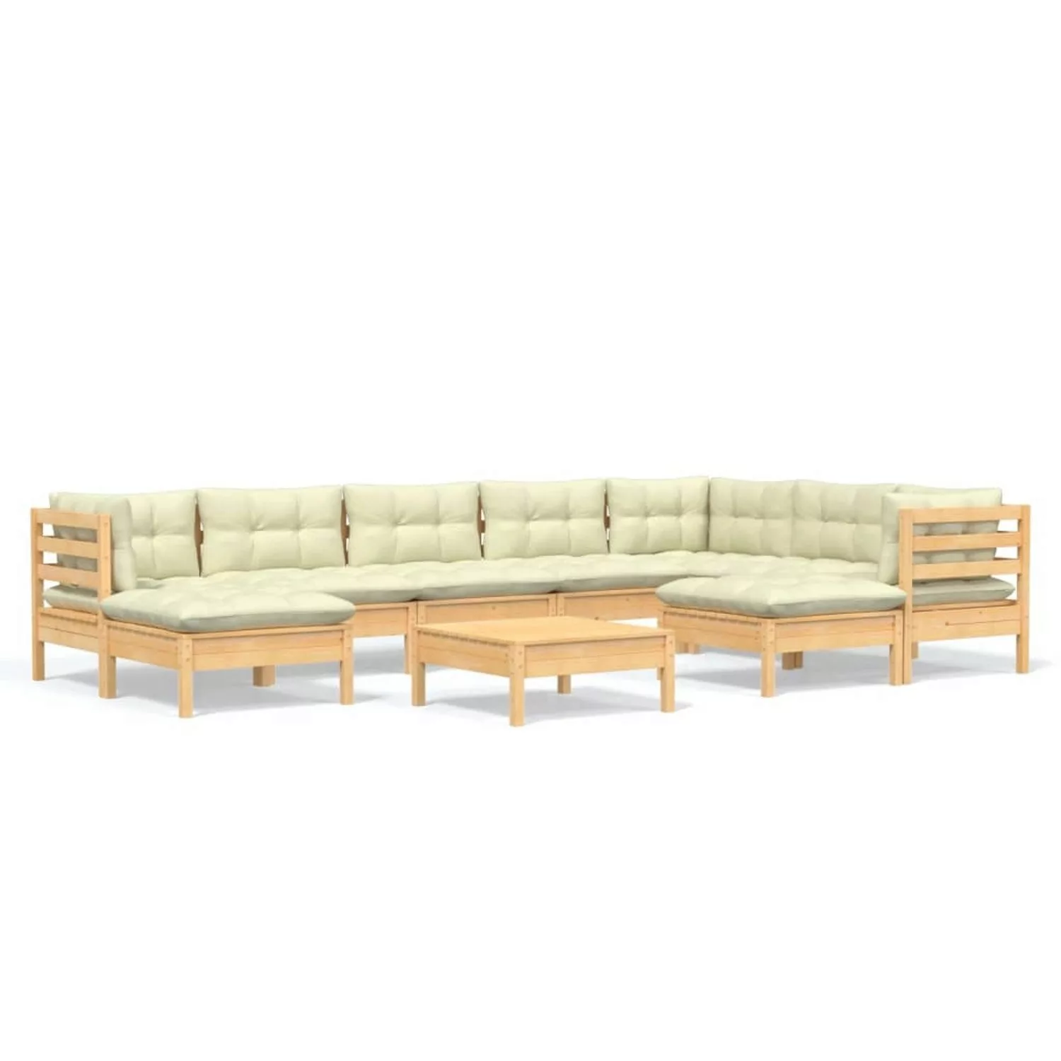 10-tlg. Garten-lounge-set Mit Creme Kissen Massivholz Kiefer günstig online kaufen