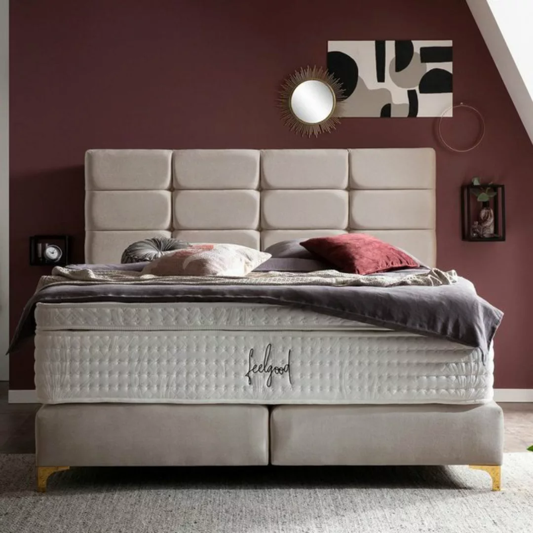 BettCo Boxspringbett Kansas (180 x 200 cm, in Beige Samt), Kachel-Design + günstig online kaufen