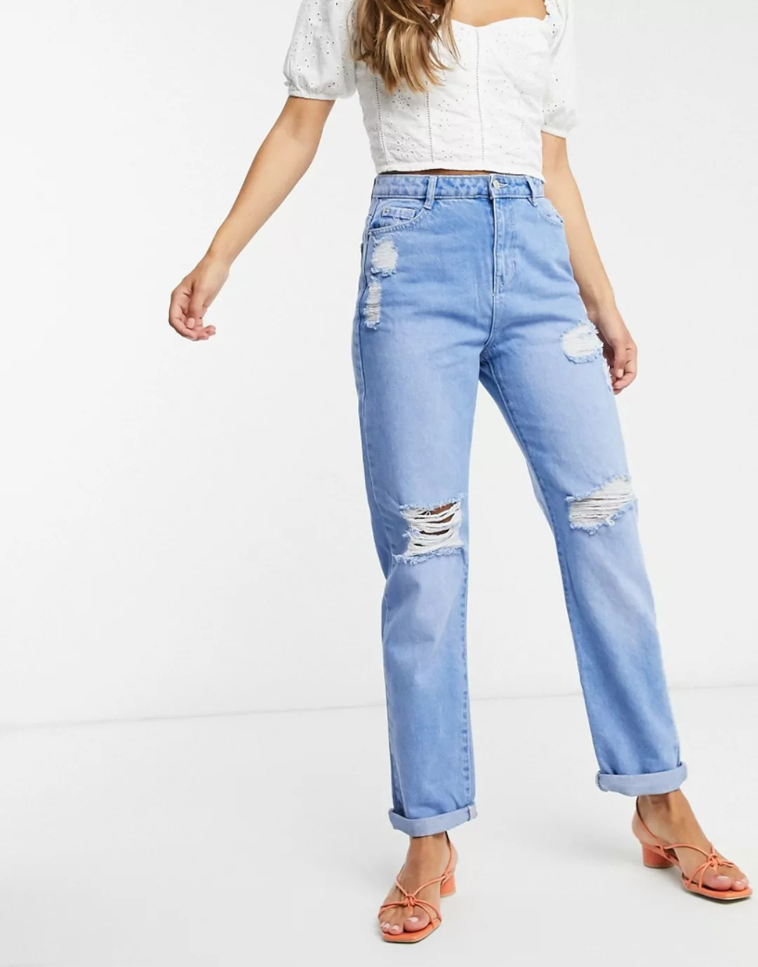 Urban Bliss – Gerippte Boyfriend-Jeans in mittlerer Waschung-Blau günstig online kaufen