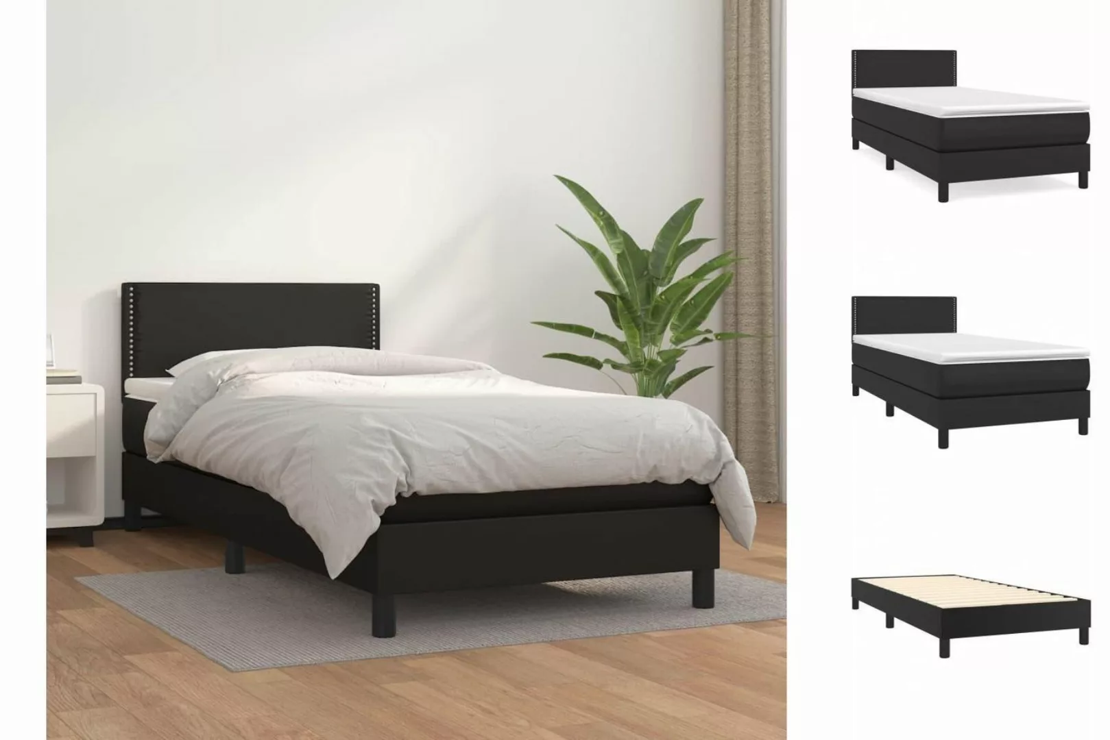 vidaXL Bettgestell Boxspringbett mit Matratze Schwarz 90x200 cm Kunstleder günstig online kaufen