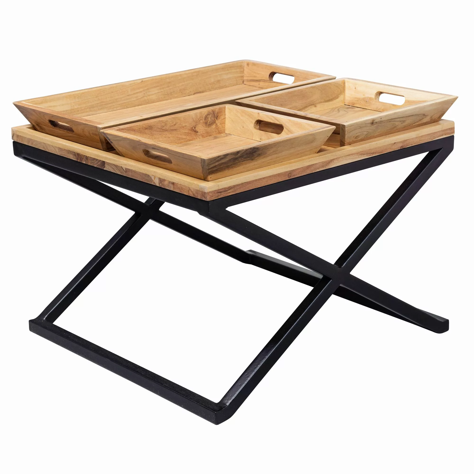 Couchtisch 60x47,5x60 cm Akazie Massivholz / Metall Tabletttisch | Design W günstig online kaufen