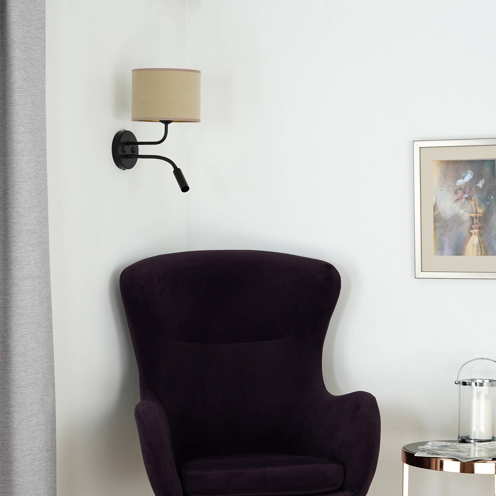 Wandleuchte Roller, Samt, schwarz/beige, Leselicht günstig online kaufen