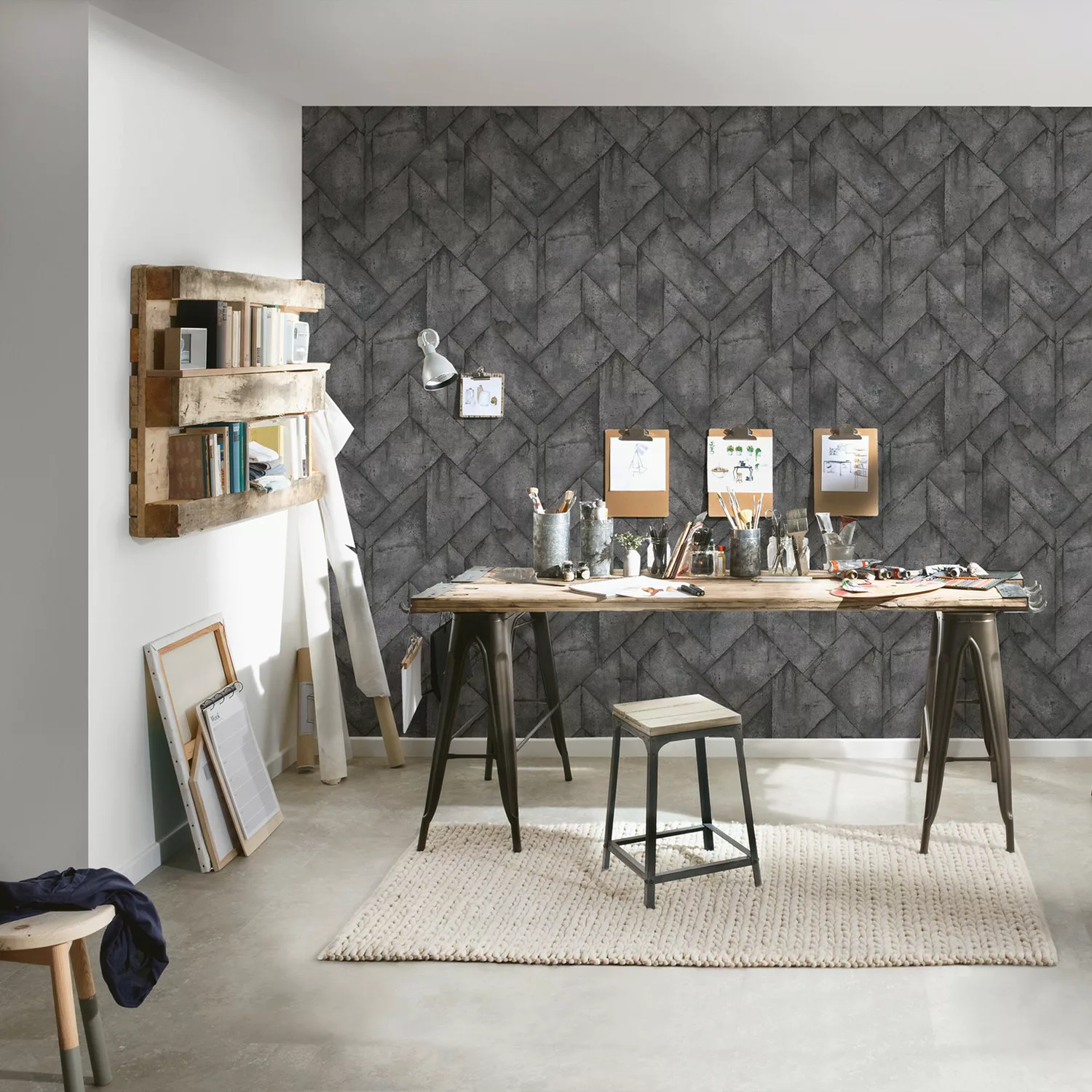 Bricoflor Steintapete in Schwarz Wohnzimmer und Küchentapete in 3D Steinopt günstig online kaufen